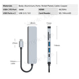 USB Type C Hub, 6-In-1 Adapter With SD/MicroSD Reader 4K HDMI USB 3.0 Port