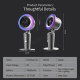 10000mAh Table Fan 100 Speed With Lights Auto Oscillating Fan