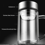 Double Wall Glass Mug With Lid And Strainer
