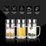 Double Wall Glass Mug With Lid And Strainer