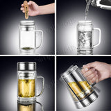Double Wall Glass Mug With Lid And Strainer