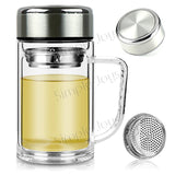 Double Wall Glass Mug With Lid And Strainer