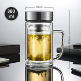 Double Wall Glass Mug With Lid And Strainer