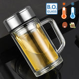 Double Wall Glass Mug With Lid And Strainer