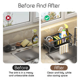 Sponge Holder For Kitchen Sink With Towel Hanger Bar Detergent Rack