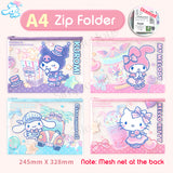 Licensed Sanrio Zip Bag Organizer Mesh Zipper Pouch File Folder A4, A5 Size