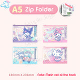 Licensed Sanrio Zip Bag Organizer Mesh Zipper Pouch File Folder A4, A5 Size