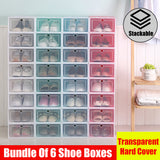 Pack of 6 DIY Stackable Shoe Box Case With Clear Flip Cover Organizer Storage Rack Transparent