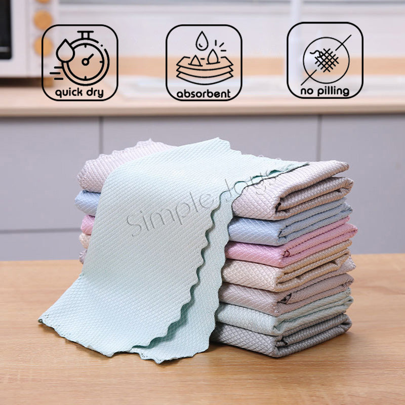 5/10pcs Microfibre Dish Towels Fish Scale Cleaning Cloth Reusable