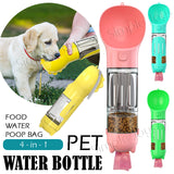 4-in-1 Travel Portable Pet Bottle Water 300ml with Food Container and Poop Shovel