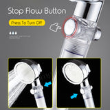 3-Mode Showerhead With Filter Hand Held Water Saving Shower Head Stop Flow Button