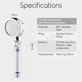 3-Mode Showerhead With Filter Hand Held Water Saving Shower Head Stop Flow Button