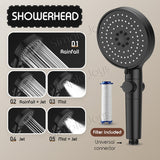 5-Mode Showerhead With Filter Stop Button Adjustable Water Pressure