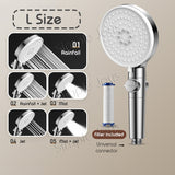 5-Mode Showerhead With Filter Stop Button Adjustable Water Pressure