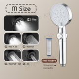 5-Mode Showerhead With Filter Stop Button Adjustable Water Pressure