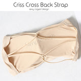 Ice Silk Tube Top With Criss Cross Cage Back Strapless Bra Bandeau Seamless Design