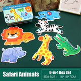 6-in-a-box Wooden Jigsaw Puzzle Tin Box Kids Child Children Educational Toy Sea Animals Cars Bugs Children's Day Gift