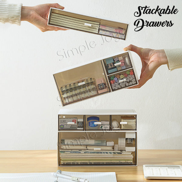 Stackable Drawer Organizer Storage Box For Desk Stationery Cosmetic Desktop
