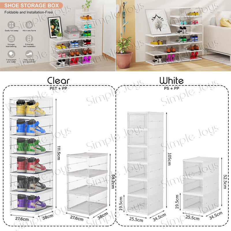 Foldable Shoe Box Clear Transparent Storage Space-saving Easy Installation