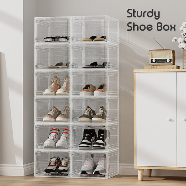Stackable Solid Clear Shoe Box Storage Container Organizer