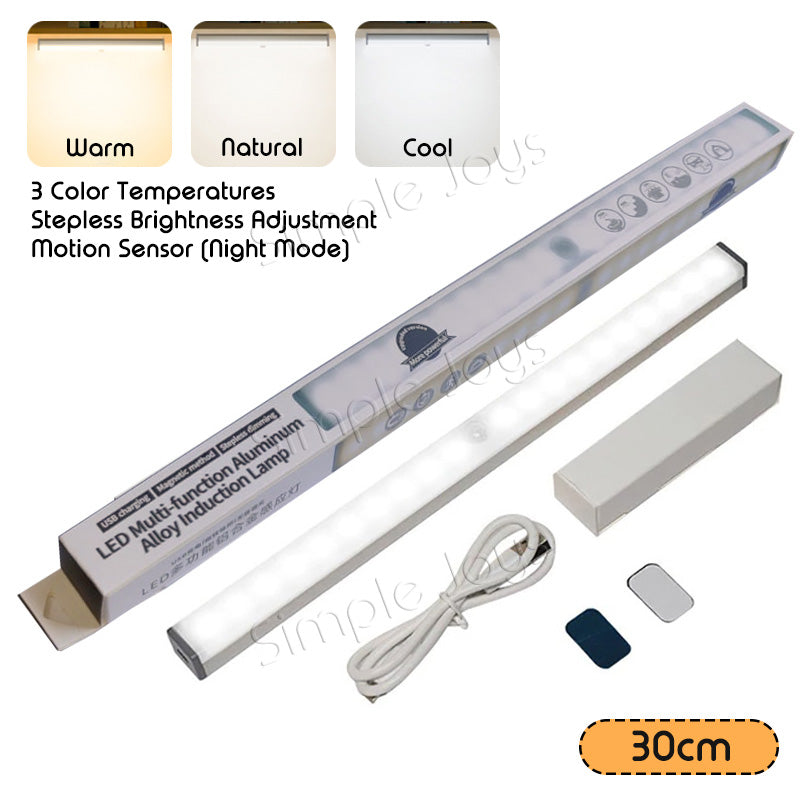 Motion Sensor 3-Color LED Light Stick Night Lamp USB Rechargeable