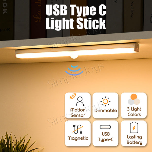 (2pcs Bundle) Motion Sensor LED Light Stick With USB Type C Charging Port