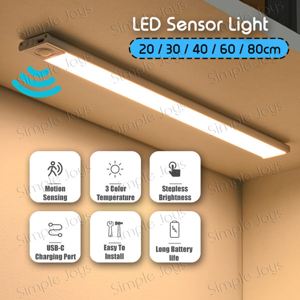 Motion Sensor LED Light Night Lamp USB Rechargeable Built-in Magnet for Closet/Cabinet/Stairs/Wardrobe/Kitchen/Bed