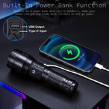 High Power Laser LED Flashlight Torch Light 500m Range With Built-in Power Bank & Smart Digital Display