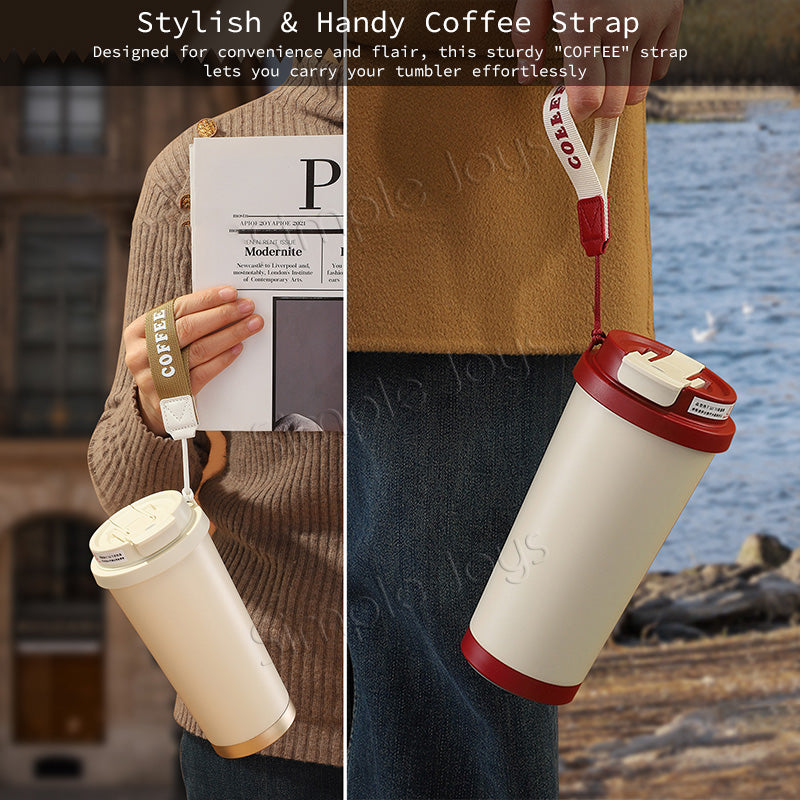 Leak-Proof Ceramic Coated Thermal Tumbler Cup with Strap - Stylish & Insulated Tumbler