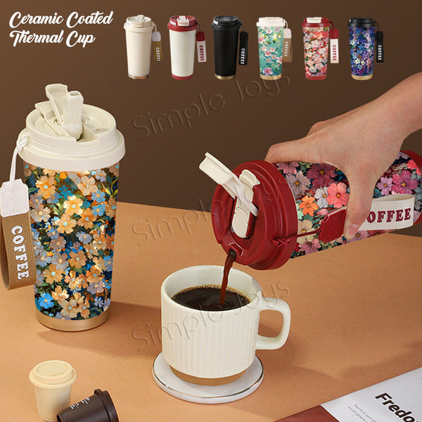 Leak-Proof Ceramic Coated Thermal Tumbler Cup with Strap - Stylish & Insulated Tumbler