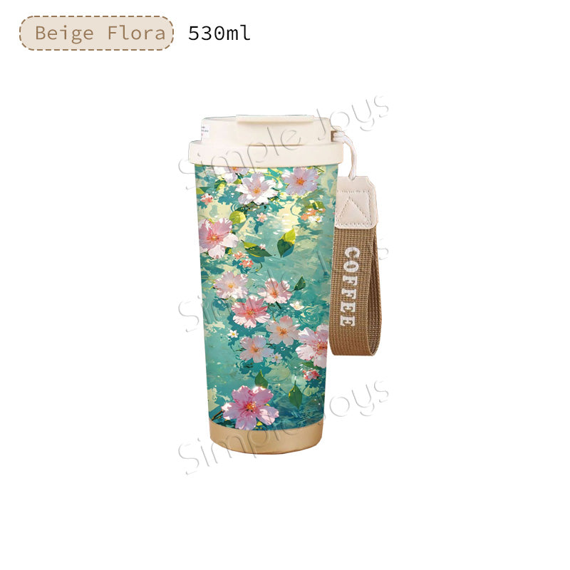 Leak-Proof Ceramic Coated Thermal Tumbler Cup with Strap - Stylish & Insulated Tumbler