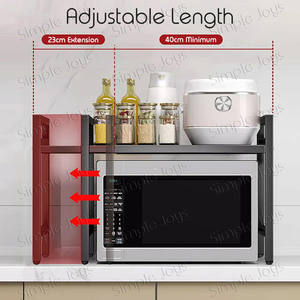 Microwave Rack With Adjustable Length and Height Kitchen Storage Oven Shelf