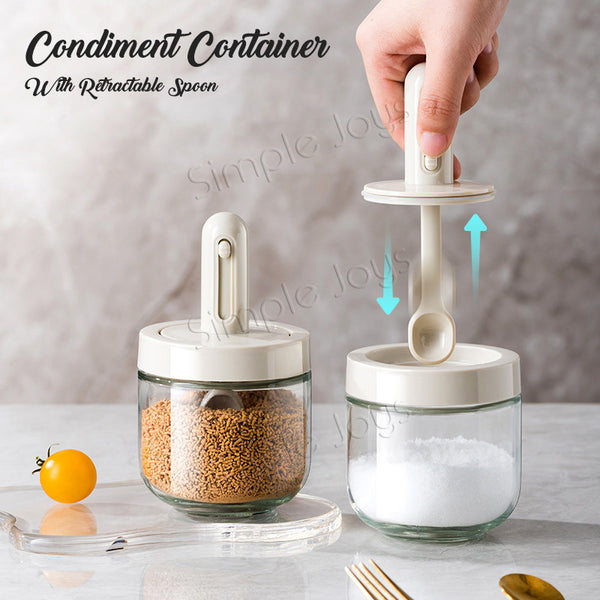Condiment Container Glass Spice Seasoning Jars with Retractable Spoon