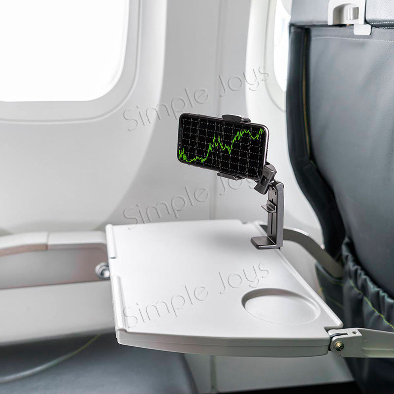 Universal Travel Phone Holder Airplane Tray Clamp Mount | Adjustable Stand for Desk, Bed, Kitchen