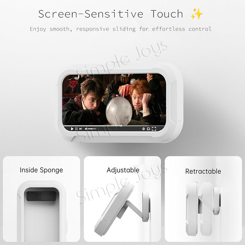 Waterproof Shower Phone Holder Box with 360° Rotation, Anti-Fog Touch Screen No-Drill Adhesive Mount