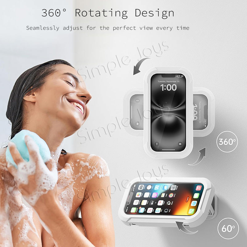 Waterproof Shower Phone Holder Box with 360° Rotation, Anti-Fog Touch Screen No-Drill Adhesive Mount