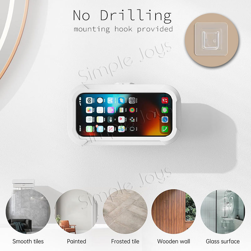 Waterproof Shower Phone Holder Box with 360° Rotation, Anti-Fog Touch Screen No-Drill Adhesive Mount