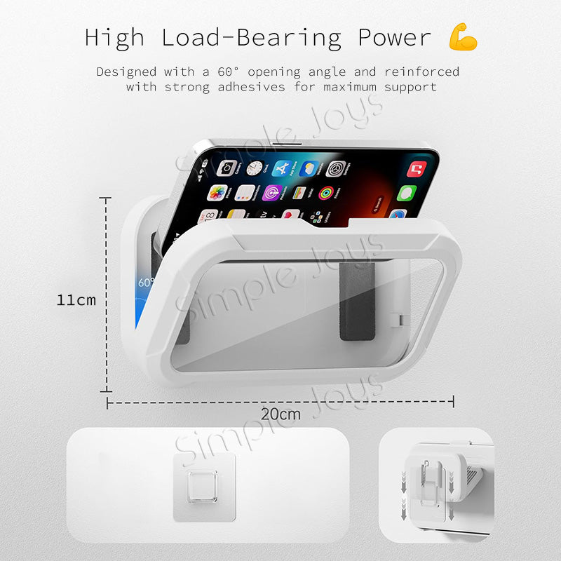 Waterproof Shower Phone Holder Box with 360° Rotation, Anti-Fog Touch Screen No-Drill Adhesive Mount