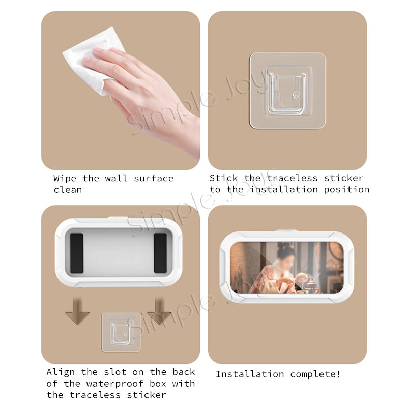 Waterproof Shower Phone Holder Box with 360° Rotation, Anti-Fog Touch Screen No-Drill Adhesive Mount