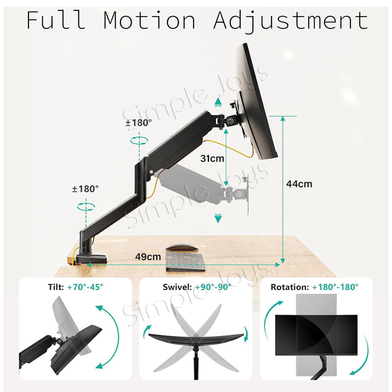 Single LCD Monitor Mount Stand - Articulating Gas Spring Monitor Arm - Adjustable Desk Mount 360 Rotation