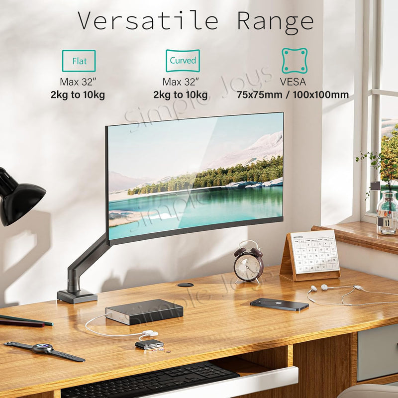 Single LCD Monitor Mount Stand - Articulating Gas Spring Monitor Arm - Adjustable Desk Mount 360 Rotation