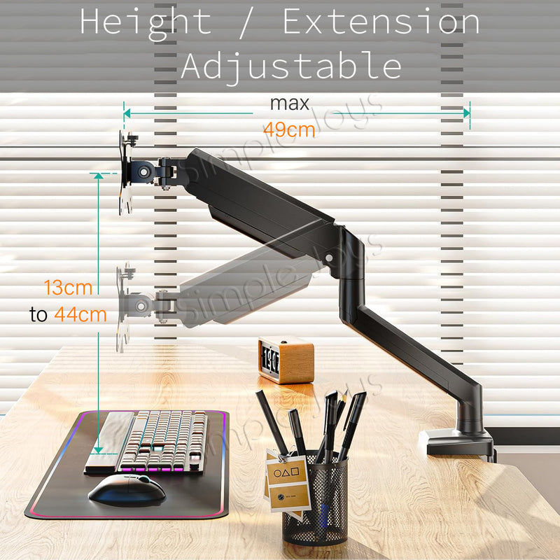 Single LCD Monitor Mount Stand - Articulating Gas Spring Monitor Arm - Adjustable Desk Mount 360 Rotation