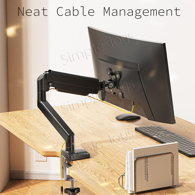 Single LCD Monitor Mount Stand - Articulating Gas Spring Monitor Arm - Adjustable Desk Mount 360 Rotation
