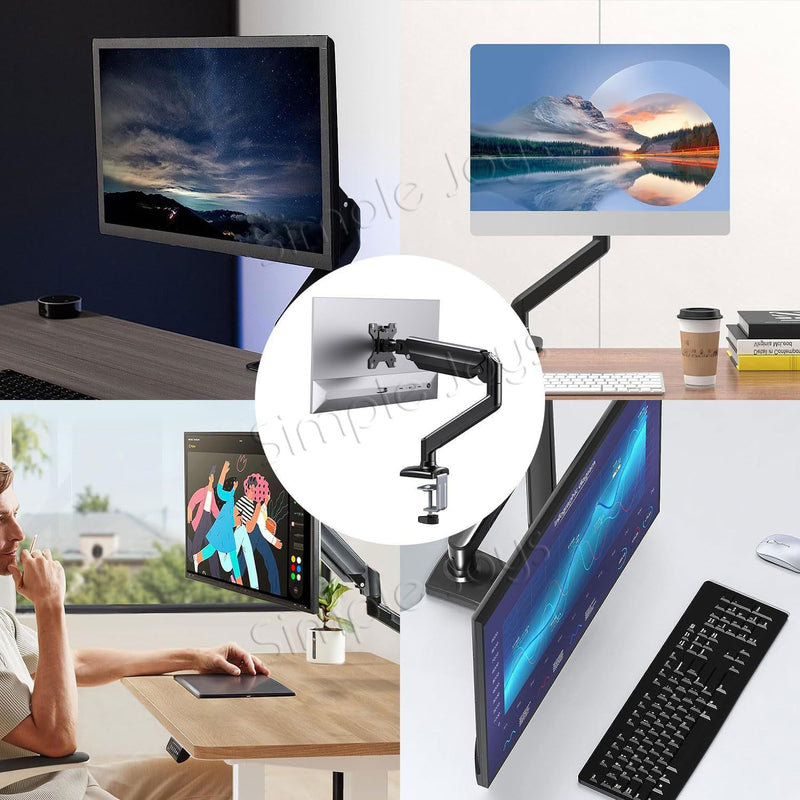 Single LCD Monitor Mount Stand - Articulating Gas Spring Monitor Arm - Adjustable Desk Mount 360 Rotation