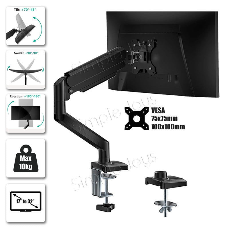 Single LCD Monitor Mount Stand - Articulating Gas Spring Monitor Arm - Adjustable Desk Mount 360 Rotation