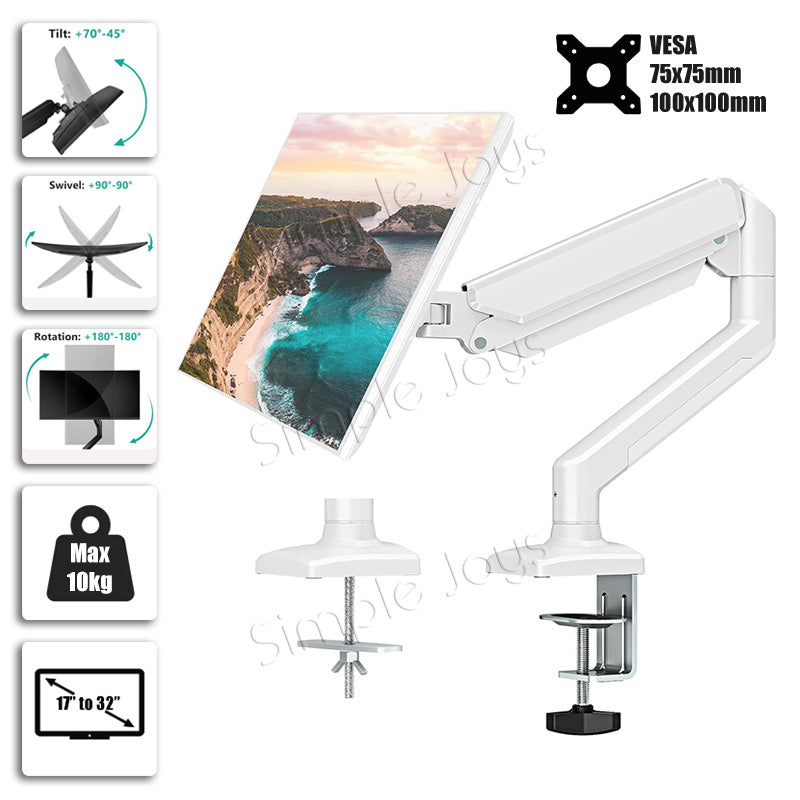 Single LCD Monitor Mount Stand - Articulating Gas Spring Monitor Arm - Adjustable Desk Mount 360 Rotation