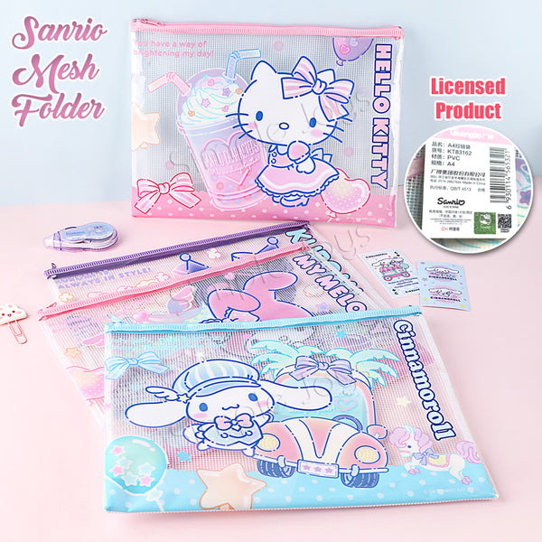 Licensed Sanrio Zip Bag Organizer Mesh Zipper Pouch File Folder A4, A5 Size