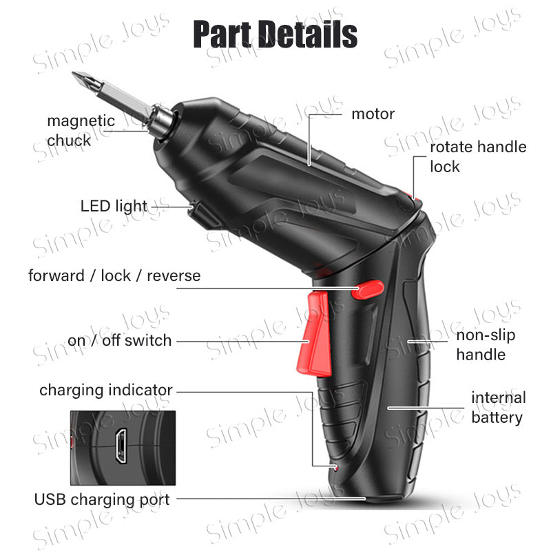 Cordless Electric Screwdriver 3.6V Rechargeable Power Drill with 47pcs Accessories Set