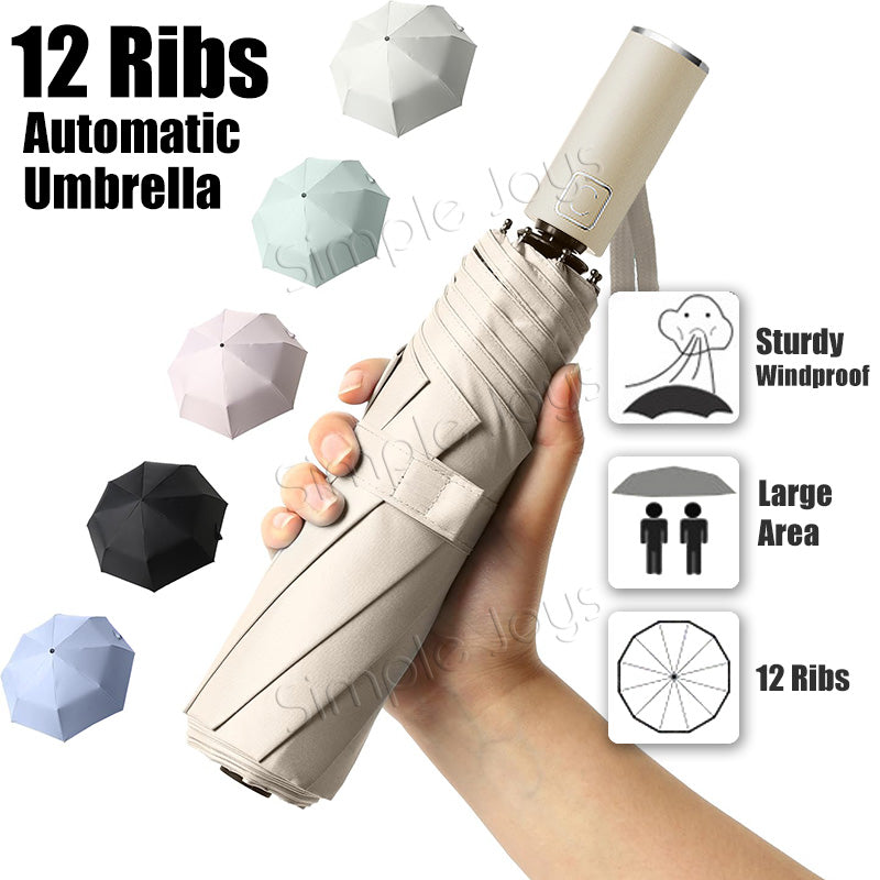 12 Ribs Automatic Umbrella Super Windproof Large Umbrella Auto Open Close Excellent Water Repellency