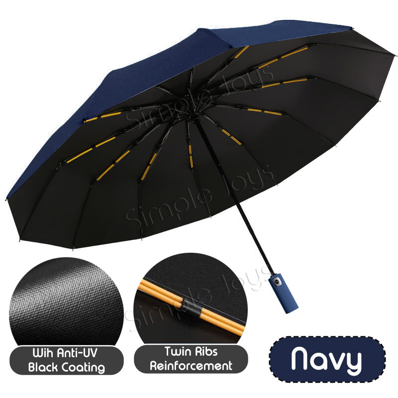 12 Ribs Automatic Umbrella Super Windproof Large Umbrella Auto Open Close Excellent Water Repellency